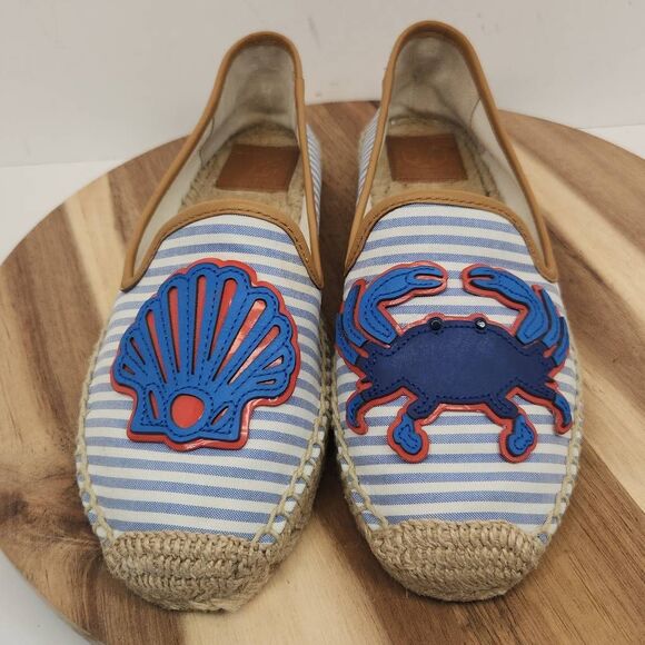 Tory Burch Striped Crab and Shell Espadrilles Women's Size 9.5 - Picture 2 of 10